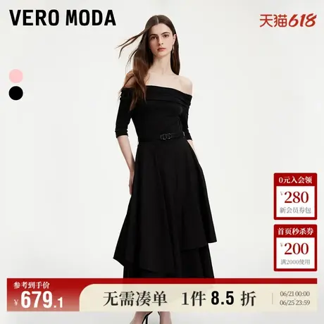 Vero Moda奥莱连衣裙秋季新款一字领不规则简约优雅礼服裙子流行图片