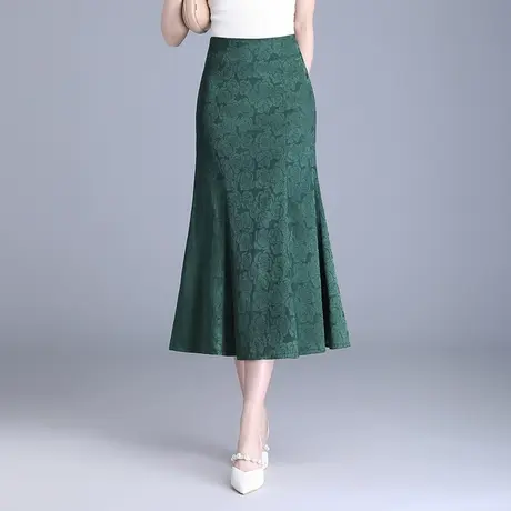 玫瑰提花鱼尾裙半身裙女2025春夏新款高腰显瘦包臀裙中长款一步裙图片