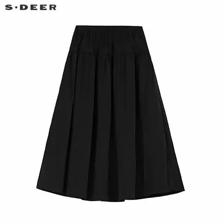 sdeer圣迪奥女装时尚高腰碎褶黑色A字伞裙S244Z1114图片