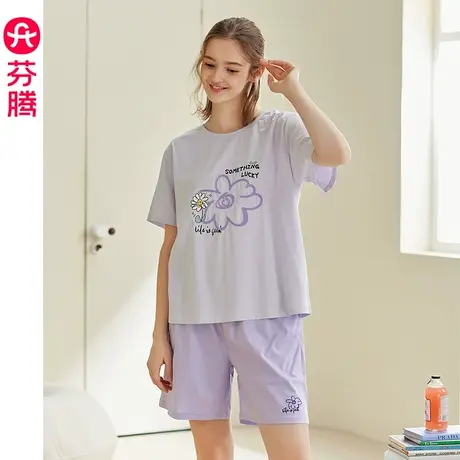 芬腾纯棉睡衣女夏季短袖短裤可爱卡通韩版少女休闲全棉家居服套装图片
