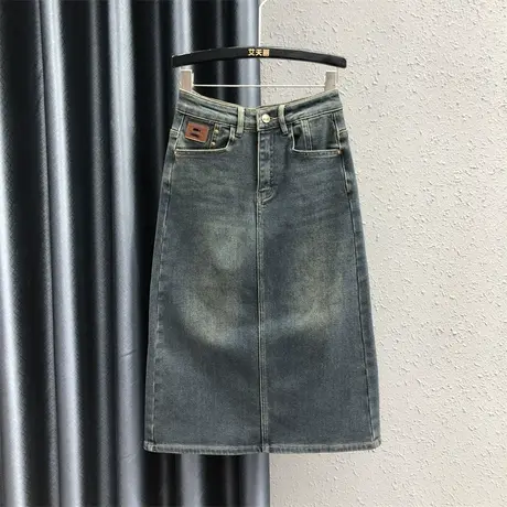 欧货牛仔半身裙女23秋季新款后边开叉复古洋气百搭中长款包臀裙子图片