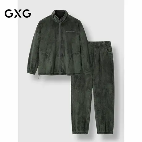 GXG男士家居服 立领拉链绒感长袖外套保暖舒适睡衣套装冬季款图片