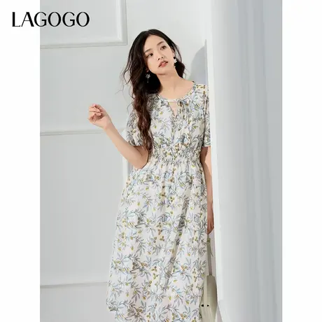 LAGOGO法式碎花连衣裙女拉谷谷2024年春秋新款显瘦气质雪纺印花裙图片