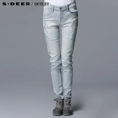 s.deer圣迪奥正品女装夏装磨破水洗休闲长裤S14280809商品大图