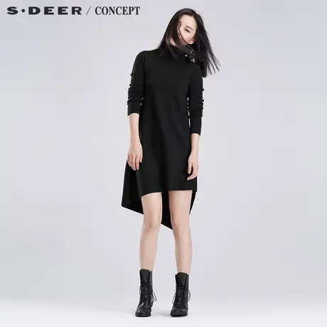 sdeer圣迪奥针织连衣裙 女装x肌理分割尖摆连衣裙S16383529图片