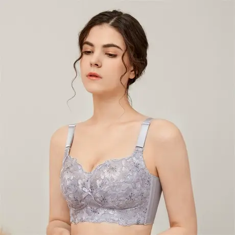 浪漫春天内衣女大胸显小无钢圈上托收副乳美背调整型刺绣蕾丝文胸图片