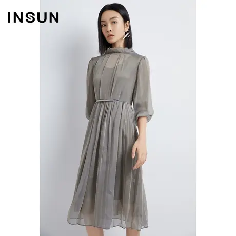 INSUN恩裳秋季透视网纱灯笼袖连衣裙图片