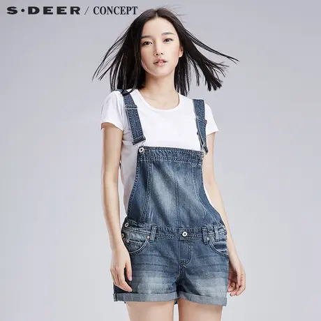 sdeer圣迪奥背带裤女 短裤自然卷边休闲牛仔背带短裤S16280932商品大图