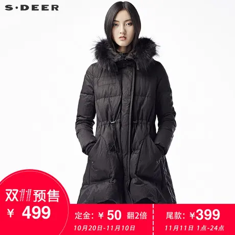 【预售】sdeer圣迪奥女帅气硬朗极简廓形纯色连帽羽绒服S16482481商品大图