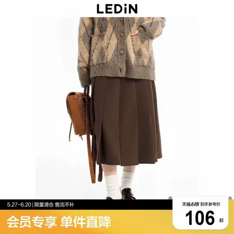 乐町学院风半身裙秋冬新款咖色百褶长裙C1GFD4206图片
