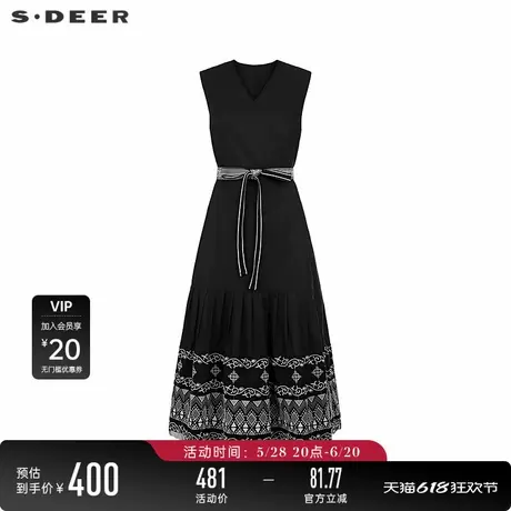 sdeer圣迪奥女装25年新品田园风V领收腰绣花无袖连衣裙S252Z1225图片