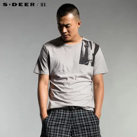 sdeerhe圣迪奥男装专柜正品 夏装新款休闲怀旧印花短袖T恤2270194图片