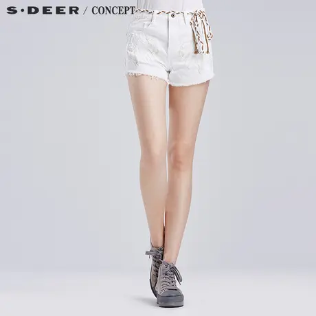 sdeer圣迪奥女装自然毛边休闲短裤S16280933商品大图