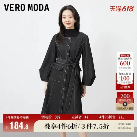 Vero Moda奥莱连衣裙子春秋新款时尚方领灯笼袖明线单排扣收腰女图片