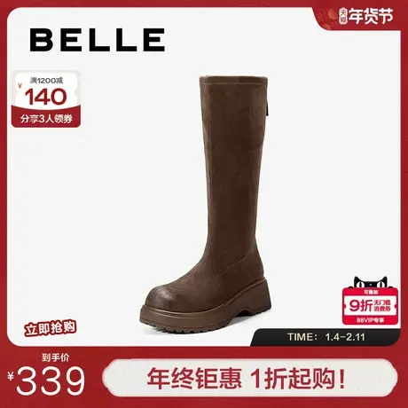 百丽复古厚底加绒弹力骑士靴女冬季新款显瘦高长筒靴子B2860DG5商品大图