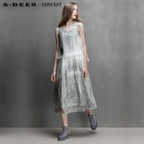 sdeer圣迪奥女装夏装湿透抽象墨意中长连衣裙S15281234图片
