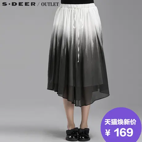 sdeer圣迪奥女2017秋装文艺墨意晕染雪纺渐变半身裙长裙S15181181图片