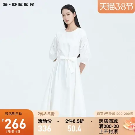 sdeer圣迪奥女装春款刺绣翅膀收腰白色连衣裙潮S20181203图片