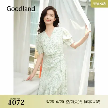 【真丝系列】Goodland美地夏季桑蚕丝收褶连衣裙图片