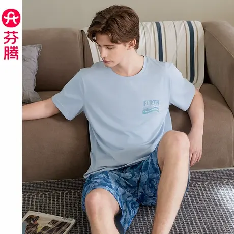 芬腾男睡衣夏季薄款纯棉短袖短裤套装凉感夏天可外穿加大码家居服图片