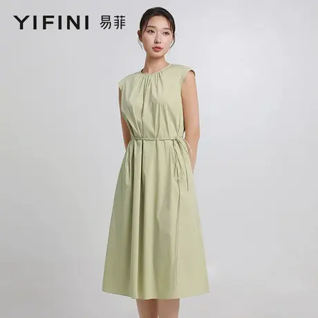 [专柜同款]Yifini/易菲翻领收腰显瘦衬衫裙女夏装中长连衣裙图片