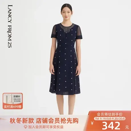 悦朗姿夏新款短袖收腰通勤高级连衣裙子女商场专柜同款图片