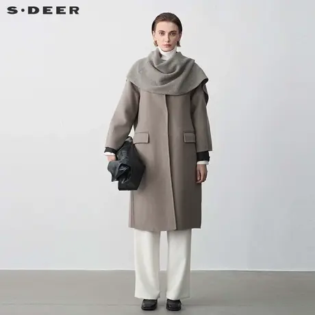 sdeer圣迪奥冬季女装时尚收腰围巾两件套双面呢大衣S23482501图片
