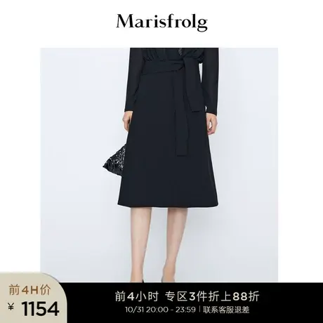 【羊毛面料】玛丝菲尔冬季新款岩石黑色羊毛百搭显瘦A字半身裙女图片