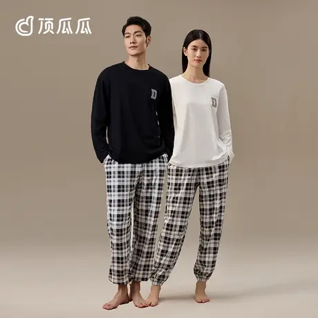 顶瓜瓜情侣睡衣春秋纯棉薄款可外穿长袖睡衣女款家居服套装男士图片