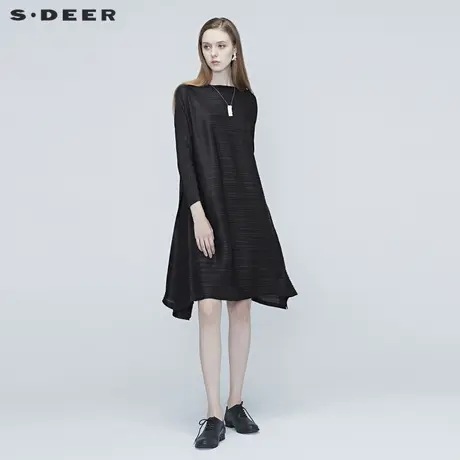 sdeer圣迪奥春秋一字领长袖简约垂坠通勤OL大码连衣裙女S20381217图片