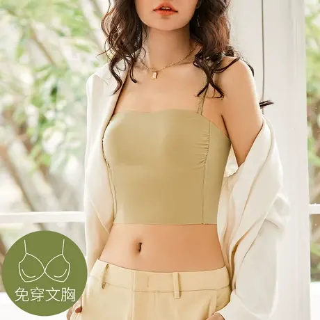 美背内衣女文胸一体吊带背心夏季无痕大胸显小防走光抹胸裹胸薄款图片