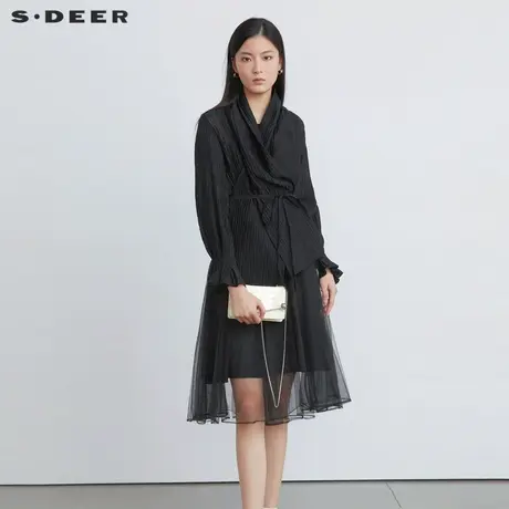 【直播间专属】sdeer圣迪奥肌理收腰网纱两件套连衣裙S223Z128D图片