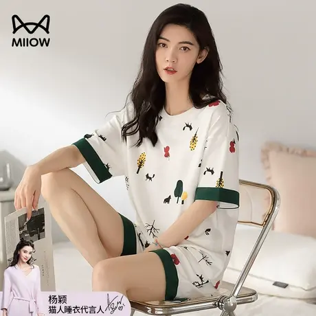 猫人纯棉睡衣女夏款2023新款夏季短袖短裤女生可爱夏天家居服套装图片