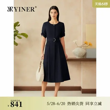 YINER音儿专选2025春季新款工装风纸片感经典赫本轻薄连衣裙图片