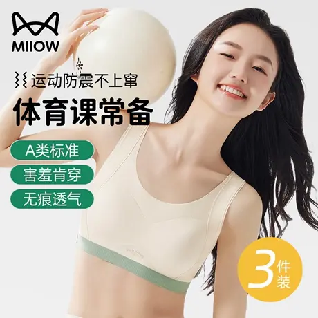 猫人高中生少女背心女学生初中运动防震内衣发育期二阶段少女文胸图片