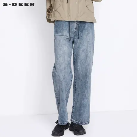 S·DEER圣迪奥女装时尚腰带撞色插袋做旧牛仔裤S21380834图片