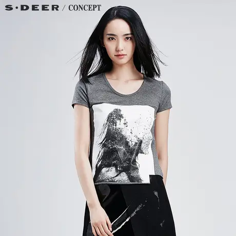 【新品】sdeer圣迪奥专柜正品女酷感朋克风胶印装饰T恤S16280191图片