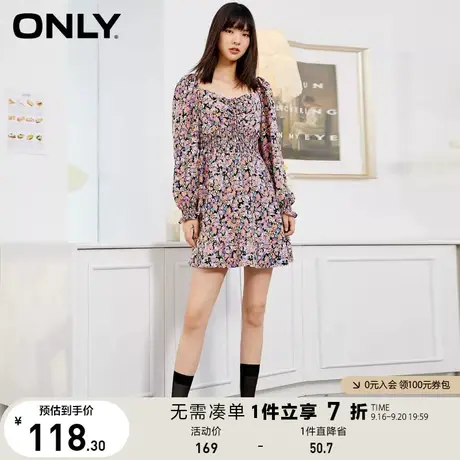 ONLY奥莱夏季时尚碎花图案泡泡袖收腰显瘦气质连衣裙女图片