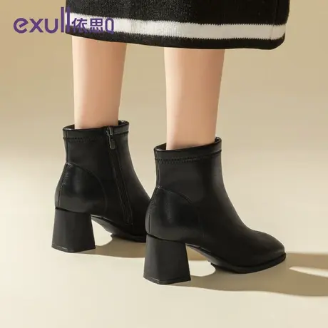 exull/依思Q短靴2023新款英伦风粗高跟休闲马丁靴女冬季新款短靴图片