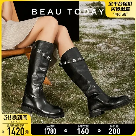 【商场同款】BeauToday骑士靴女长筒靴新款高筒靴黑色马皮靴子女商品大图