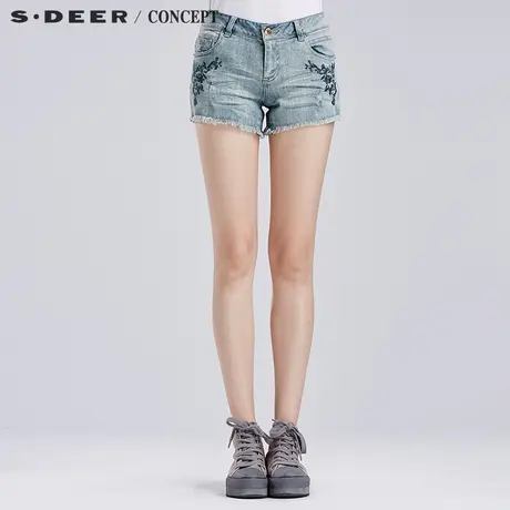 sdeer圣迪奥专柜正品女装自然毛边休闲短裤S16280930商品大图