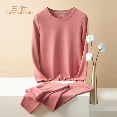 三针纯棉保暖内衣女中厚色纺磨毛中年秋衣秋裤冬季防寒棉毛衫套装图片