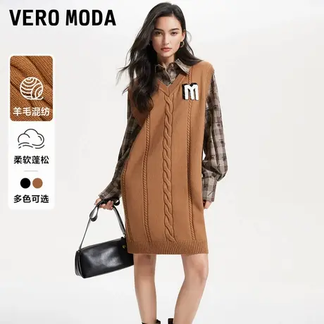 Vero Moda奥莱连衣裙春秋新款复古学院风宽松休闲拼接针织裙子图片