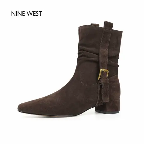 奥莱专供Nine West/玖熙方头低跟时装靴西部靴粗跟短靴女款靴子冬图片