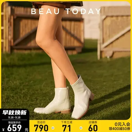 BeauToday软羊皮短靴女BT弹力瘦瘦靴女法式小踝靴真皮切尔西靴女商品大图