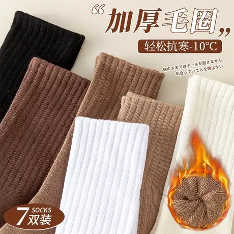 鲨鱼裤配的袜子女中筒纯棉秋冬季加绒加厚冬天毛圈毛巾长筒袜图片