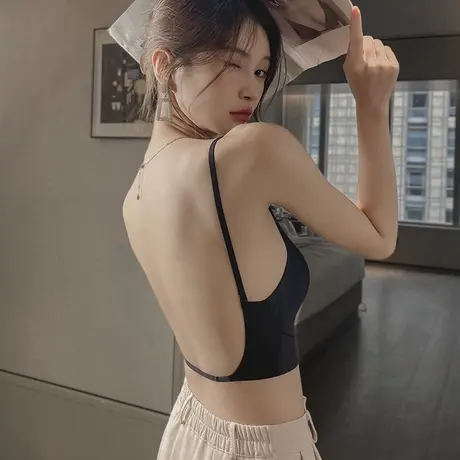 2023新款无痕u型美背内衣女小胸聚拢收副乳爆款黑色薄款文胸罩夏图片