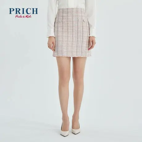 PRICH2022年春季新款气质高腰显瘦粗花呢小香风A字减龄半身裙图片