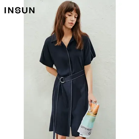INSUN恩裳线上专选夏季撞色H型衬衫领连衣裙图片