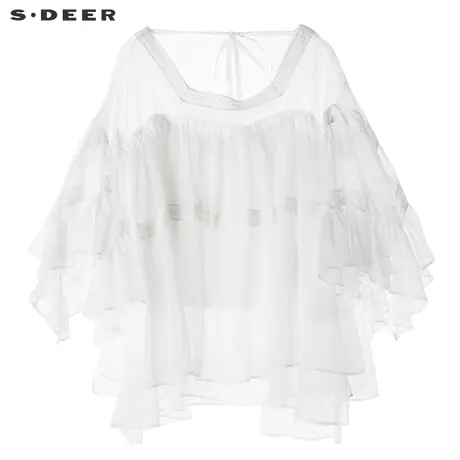 s.deer【新品】圣迪奥纯色清透韩式宽松公主袖系绳上衣S17280470图片